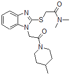 CAS 登录号：606110-23-0， N,N-二甲基-2-[[1-[2-(4-甲基-哌啶-1-基)-2-氧代乙基]-1H-苯并[d]咪唑-2-基]硫代]-乙酰胺