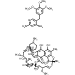 CAS 登录号：61498-94-0， (7S,9E,11S,12R,13S,14R,15R,16R,17S,18S,26E)-2,15,17,29-四羟基-11-甲氧基-3,7,12,14,16,18,22-七甲基-26-{[(4-甲基-1-哌嗪基)氨基]亚甲基}-6,23,27-三氧代-8,30-二氧杂-24-氮杂四环[23.3.1.1<sup>4,7</sup>.0<sup>5,28</sup>]三十碳-1(28),2,4,9,19,21,25(29)-庚烯-13-基乙酸酯-5-(3,4,5-三甲氧基苄基)-2,4-嘧啶二胺(1:1)