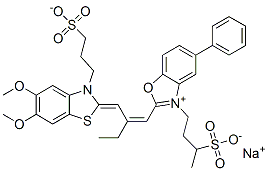 CAS 登录号：61890-96-8， 2-[2-[[5,6-二甲氧基-3-(3-磺酸基丙基)-3H-苯并噻唑-2-亚基]甲基]丁-1-烯基]-5-苯基-3-(3-磺酸基丁基)苯并恶唑鎓氢钠盐