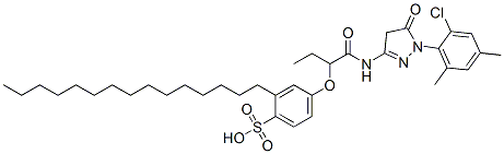 CAS 登录号：63181-82-8， 4-[1-[[[[1-(2-氯-4,6-二甲基苯基)-4,5-二氢-5-氧代-1H-吡唑]-3-基]氨基]羰基]丙氧基]-2-十五烷基苯磺酸