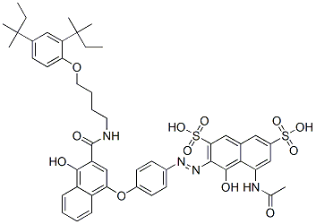 CAS#: 63217-28-7, 5-(Acetylamino)-3-[[4-[[3-[[[4-[2,4-Bis(Tert-Pentyl)Phenoxy]Butyl]Amino]Carbonyl]-4-Hydroxy-1-Naphthyl]Oxy]Phenyl]Azo]-4-Hydroxynaphthalene-2,7-Disulphonic Acid