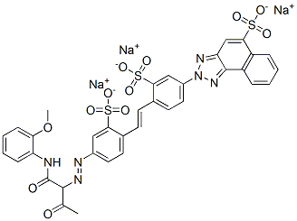 CAS 登录号：63543-86-2， 2-[4-[2-[4-[[1-[[(2-甲氧基苯基)氨基]羰基]-2-氧代丙基]偶氮]-2-磺酸基苯基]乙烯基]-3-磺酸基苯基]-2H-萘并[1,2-d]三唑-5-磺酸三钠