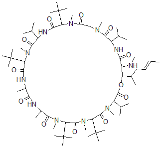 CAS#: 63775-93-9, Cyclo[Sar-N-Methyl-L-Leu-L-Val-N-Methyl-L-Leu-L-Ala-D-Ala-N-Methyl-L-Leu-N-Methyl-L-Leu-N-Methyl-L-Val-[[(2S,3R,4R,6E)-3-Hydroxy*-2-Methylamino-4-Methyl-6-Octenoyl]-L-Val-]]