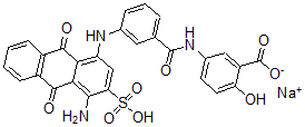 CAS 登录号：6424-89-1， 5-[[3-[(4-氨基-9,10-二氢-9,10-二氧代-3-磺基-1-蒽基)氨基]苯甲酰基]氨基]-2-羟基-苯甲酸钠盐(1:1)