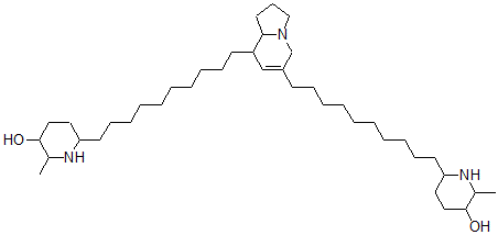 CAS#: 66771-80-0, 6-[10-[6-[10-(5-Hydroxy-6-methyl-2-piperidinyl)decyl]-1,2,3,5,8,8a-hexahydroindolizin-8-yl]decyl]-2-methyl-3-piperidinol
