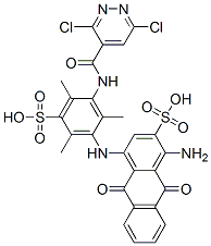 CAS 登录号：67846-54-2， 1-氨基-4-[3-[[(3,6-二氯哒嗪-4-基)羰基]氨基]-2,4,6-三甲基-5-磺基苯胺基]-9,10-二氢-9,10-二氧代蒽-2-磺酸
