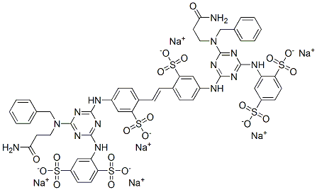 CAS#: 68134-04-3, Hexasodium 2,2'-[Vinylenebis[(3-Sulphonato-4,1-Phenylene)Imino[6-[(3-Amino-3-Oxopropyl)(Phenylmethyl)Amino]-1,3,5-Triazine-4,2-Diyl]Imino]]Bis(Benzene-1,4-Disulphonate)