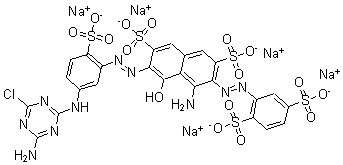 CAS 登录号：68259-02-9， 4-氨基-6-[2-[5-[(4-氨基-6-氯-1,3,5-三嗪-2-基)氨基]-2-磺基苯基]偶氮]-3-[2-(2,5-二磺基苯基)偶氮]-5-羟基-2,7-萘二磺酸钠盐(1:5)
