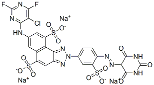 CAS#: 68957-39-1, Trisodium 7-[(5-Chloro-2,6-Difluoropyrimidin-4-Yl)Amino]-2-[4-[(Hexahydro-2,4,6-Trioxopyrimidin-5-Yl)Azo]-3-Sulphonatophenyl]-2H-Naphtho[1,2-d]Triazole-5,9-Disulphonate