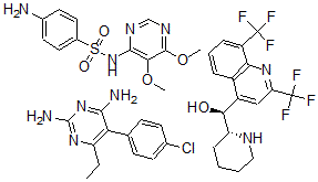 CAS 登录号：69191-18-0， 甲氟喹-磺胺多辛-乙胺嘧啶