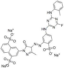 CAS 登录号：69929-13-1， 3-[4-[[5-[[4-氟-6-[(O-甲苯基)氨基]-1,3,5-三嗪-2-基]氨基]-2-磺酸基苯基]偶氮]-4,5-二氢-3-甲基-5-氧代-1H-吡唑-1-基]萘-1,5-二磺酸三钠