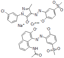 CAS 登录号：70281-41-3， [2-(3-氯苯基)-2,4-二氢-4-[[2-羟基-5-(甲基磺酰基)苯基]偶氮]-5-甲基-3H-吡唑-3-酮(2-)][N-[7-羟基-8-[[2-羟基-5-(甲基磺酰基)苯基]偶氮]-1-萘基]乙酰胺(2-)]-铬酸钠