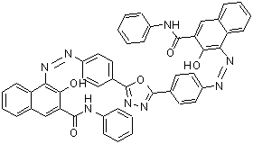 CAS 登录号：70621-09-9， 4,4'-{1,3,4-恶二唑-2,5-二基二[4,1-亚苯基(Z)-2,1-二氮烯二基]}二(3-羟基-N-苯基-2-萘甲酰胺)