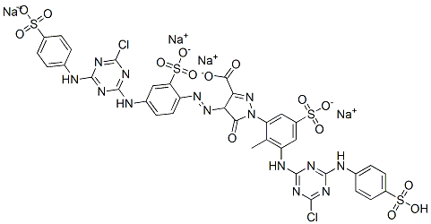 CAS#: 71002-16-9, 1-[3-[[4-Chloro-6-[(4-Sulfophenyl)Amino]-1,3,5-Triazin-2-Yl]Amino]-2-Methyl-5-Sulfophenyl]-4-[[4-[[4-Chloro-6-[(4-Sulfophenyl)Amino]-1,3,5-Triazin-2-Yl]Amino]-2-Sulfophenyl]Azo]-4,5-Dihydro-5-Oxo-1H-Pyrazole-3-Carboxylic Acid Tetrasodium