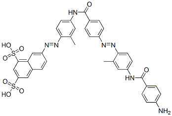 CAS 登录号：71033-07-3， 7-[[4-[[4-[[4-[(4-氨基苯甲酰)氨基]-2-甲基苯基]偶氮]苯甲酰基]氨基]-2-甲基苯基]偶氮]-1,3-萘二磺酸