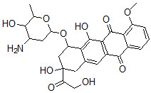 CAS 登录号：71800-89-0， (8S,10S)-10-(3-氨基-2,3,6-三脱氧-alpha-L-来苏-己糖吡喃糖苷)氧基-7,8,9,10-四氢-8,11-二羟基-8-(羟基乙酰基)-1-甲氧基-5,12-并四苯醌