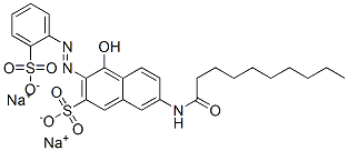 CAS 登录号：71873-40-0， 4-羟基-7-[(1-氧代癸基)氨基]-3-[(2-磺酸基苯基)偶氮]萘-2-磺酸二钠