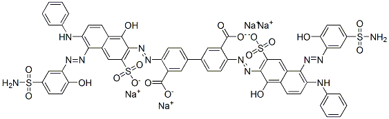 CAS 登录号：72139-19-6， 4,4'-二((5-((5-(氨基磺酰基)-2-羟基苯基)偶氮)-1-羟基-6-(苯基氨基)-3-磺酸基-2-萘基)偶氮)(1,1'-联苯)-3,3'-二羧酸四钠