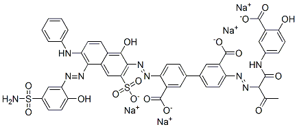 CAS 登录号：72252-59-6， 4-[[5-[[5-(氨基磺酰基)-2-羟基苯基]偶氮]-1-羟基-6-(苯基氨基)-3-磺基-2-萘基]偶氮]-4'-[[1-[[(3-羧基-4-羟基苯基)氨基]羰基]-2-氧代丙基]偶氮]-[1,1'-联苯]-3,3'-二羧酸四钠盐