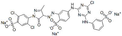 CAS 登录号：72259-17-7， 4-[[4-氯-6-[(3-磺酸基苯基)氨基]-1,3,5-三嗪-2-基]氨基]-2-[[1-(2,5-二氯-4-磺酸基苯基)-4,5-二氢-3-甲基-5-氧代-1H-吡唑-4-基]偶氮]苯磺酸三钠