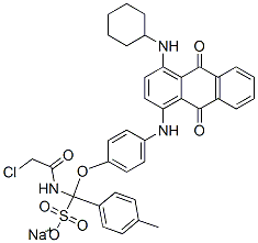 CAS 登录号：72391-24-3， 4-[[(2-氯乙酰基)氨基]甲基]-3-[4-[[4-(环己基氨基)-9,10-二氧代蒽-1-基]氨基]苯氧基]-2-甲基苯磺酸钠