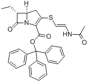 CAS 登录号：72615-17-9， 3-[(E)-2-乙酰氨基乙烯基]硫基-6-乙基-7-氧代-1-氮杂双环[3.2.0]庚-2-烯-2-羧酸三(苯基)甲基酯