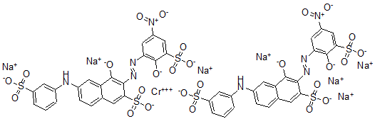 CAS 登录号：72765-47-0， 二[4-羟基-3-[(2-羟基-5-硝基-3-磺基苯基)偶氮]-6-[(3-磺基苯基)氨基]-2-萘磺酸]-铬酸七钠