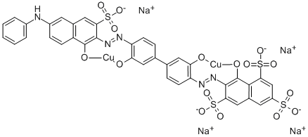 CAS 登录号：72927-72-1， [M-[7-[2-[3,3'-二(羟基)-4'-[2-[1-(羟基)-6-(苯基氨基)-3-磺基-2-萘基]偶氮][1,1'-联苯]-4-基]偶氮1]-8-羟基-1,3,6-萘三磺酸(8-)]]二-铜酸盐(4-)钠(1:4)