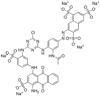 CAS 登录号：73398-35-3， 五钠7-[[3-(乙酰氨基)-4-[[4-[[5-[(4-氨基-9,10-二氢-9,10-二氧代-3-磺酸基-1-蒽基)氨基]-2-磺酸基苯基]氨基]-6-氯-1,3,5-三嗪-2-基]氨基]苯基]偶氮]萘-1,3,6-三磺酸盐