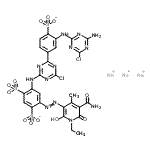 CAS#: 73455-11-5, Trisodium 4-[(4-{3-[(4-amino-6-chloro-1,3,5-triazin-2-yl)amino]-4-sulfonatophenyl}-6-chloro-1,3,5-triazin-2-yl)amino]-6-[(5-carbamoyl-1-ethyl-2-hydroxy-4-methyl-6-oxo-1,6-dihydro-3-pyridinyl)diazenyl] -1,3-benzenedisulfonate