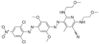 CAS 登录号：73528-78-6， 5-[4-(2,6-二氯-4-硝基苯基)偶氮-2,5-二甲氧基苯基]偶氮-2,6-二(2-甲氧基乙基氨基)-4-甲基吡啶-3-甲腈