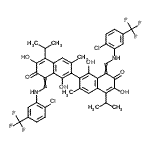 CAS 登录号：7355-32-0， 8,8'-二({[2-氯-5-(三氟甲基)苯基]氨基}亚甲基)-1,1',6,6'-四羟基-5,5'-二异丙基-3,3'-二甲基-2,2'-联萘-7,7'(8H,8'H)-二酮