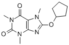 CAS 登录号：73747-33-8， 8-环戊基氧基-1,3,7-三甲基嘌呤-2,6-二酮
