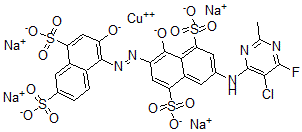 CAS 登录号：75199-10-9， 7-[(5-氯-6-氟-2-甲基嘧啶-4-基)氨基]-4-氧代-3-(2-氧代-4,6-二磺酸萘-1-基)偶氮萘-1,5-二磺酸铜四钠