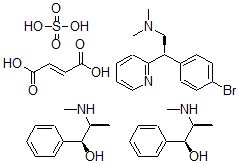 CAS 登录号：76404-09-6， (S-(R*,R*))-alpha-(1-(甲基氨基)乙基)-苯甲醇硫酸盐(2:1)与(S)-gamma-(4-溴苯基)-N,N-二甲基-2-吡啶丙胺(Z)-2-丁烯二酸酯的混合物