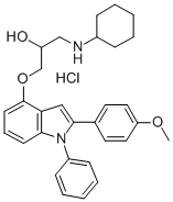 CAS 登录号：76423-55-7， 1-(环己基氨基)-3-[2-(4-甲氧基苯基)-1-苯基吲哚-4-基]氧基丙-2-醇盐酸盐