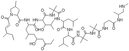 CAS#: 76663-52-0, N-[6-Hydroxy-1-[[3-Hydroxy-4-Methyl-1-[[2-Methyl-1-[[4-Methyl-1-[[4-Methyl-1-[[2-Methyl-1-[[2-Methyl-1-[[3-(1-Methylaminopropan-2-Ylamino)-3-Oxopropyl]Amino]-1-Oxopropan-2-Yl]Amino]-1-Oxopropan-2-Yl]Amino]-1-Oxopentan-2-Yl]Amino]-1-Oxopentan-2-Yl]Amino]-1-Oxopropan-2-Yl]Amino]-1-Oxopentan-2-Yl]Amino]-4-Methyl-1,8-Dioxodecan-2-Yl]-4-Methyl-1-[(E)-4-Methylhex-2-Enoyl]Pyrrolidine-2-Carboxamide