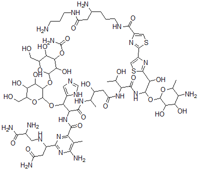 CAS#: 77368-63-9, [2-[2-[2-[[6-Amino-2-[3-Amino-1-[(2,3-Diamino-3-Oxopropyl)Amino]-3-Oxopropyl]-5-Methylpyrimidine-4-Carbonyl]Amino]-3-[[5-[[1-[[2-[4-[4-[[4-Amino-6-(3-Aminopropylamino)-6-Oxohexyl]Carbamoyl]-1,3-Thiazol-2-Yl]-1,3-Thiazol-2-Yl]-1-(5-Amino-3,4-Dihydroxy-6-Methyloxan-2-Yl)Oxy-2-Hydroxyethyl]Amino]-3-Hydroxy-1-Oxobutan-2-Yl]Amino]-3-Hydroxy-5-Oxopentan-2-Yl]Amino]-1-(3H-Imidazol-4-Yl)-3-Oxopropoxy]-4,5-Dihydroxy-6-(Hydroxymethyl)Oxan-3-Yl]Oxy-3,5-Dihydroxy-6-(Hydroxymethyl)Oxan-4-Yl] Carbamate