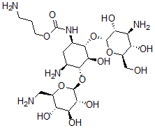 CAS 登录号：77987-52-1， 3-氨基丙基N-[(1R,2S,3S,4R,5S)-5-氨基-2-[(2S,3R,4S,5S,6R)-4-氨基-3,5-二羟基-6-(羟基甲基)四氢吡喃-2-基]氧基-4-[(2S,3R,4S,5S,6R)-6-(氨基甲基)-3,4,5-三羟基四氢吡喃-2-基]氧基-3-羟基环己基]氨基甲酸酯