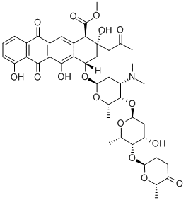 CAS 登录号：78173-90-7， (1R,2S,4S)-4-[(2R,4S,5S,6S)-4-二甲基氨基-5-[(2S,4S,5S,6S)-4-羟基-6-甲基-5-[(2R,6S)-6-甲基-5-氧代四氢吡喃-2-基]氧基四氢吡喃-2-基]氧基-6-甲基四氢吡喃-2-基]氧基-2,5,7-三羟基-6,11-二氧代-2-(2-氧代丙基)-3,4-二氢-1H-并四苯-1-羧酸甲酯