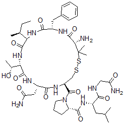 CAS#: 78578-27-5, (2S)-1-[(4R,7S,10S,16S,19S)-19-Amino-7-(2-Amino-2-Oxoethyl)-13-[(2S)-Butan-2-Yl]-10-(1-Hydroxyethyl)-20,20-Dimethyl-6,9,12,15,18-Pentaoxo-16-(Phenylmethyl)1,2-Dithia-5,8,11,14,17-Pentazacycloicosane-4-Carbonyl]-N-[(2S)-1-[(2-Amino-2-Oxoethyl)Amino]-4-Methyl-1-Oxopentan-2-Yl]Pyrrolidine-2-Carboxamide