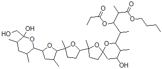 CAS 登录号：78734-45-9， 4-[9-羟基-2-[5-[5-[6-羟基-6-(羟基甲基)-3,5-二甲基四氢吡喃-2-基]-3-甲基四氢呋喃-2-基]-5-甲基四氢呋喃-2-基]-2,8-二甲基-1,6-二氧杂螺[4.5]癸烷-7-基]-2-甲基-3-丙酰氧基戊酸丁酯