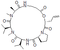 CAS 登录号：79386-02-0， (3R,10S,13S,16S,19S)-10,11,14-三甲基-13,16-二(丙-2-基)-3-丙-2-烯基-4-氧杂-1,8,11,14,17-五氮杂双环[17.3.0]二十二烷-2,5,9,12,15,18-六酮