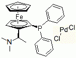 CAS 登录号：79767-72-9， 二氯[(S)-N,N-二甲基-1-[(R)-2-(二苯基膦)二茂铁]乙基-胺]钯(II)