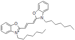 CAS 登录号：79953-80-3， 3-庚基-2-[(E,3E)-3-(3-庚基-1,3-苯并恶唑-2-亚基)丙-1-烯基]-1,3-苯并恶唑-3-鎓