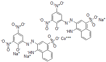 CAS 登录号：82457-28-1， (4-氨基-3-((2-羟基-3,5-二硝基苯基)偶氮)-1-萘磺酸(3-))(5-氨基-6-((2-羟基-3,5-二硝基苯基)偶氮)-1-萘磺酸(3-))-钴酸(3-)三钠
