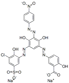 CAS 登录号：83968-51-8， 5-[[5-[(3-氯-2-羟基-5-磺酸基苯基)偶氮]-2,4-二羟基-3-[(4-硝基苯基)偶氮]苯基]偶氮]水杨酸二钠
