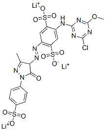 CAS 登录号：84051-91-2， 2-[(4-氯-6-甲氧基-1,3,5-三嗪-2-基)氨基]-5-[2-[4,5-二氢-3-甲基-5-氧代-1-(4-磺基苯基)-1H-吡唑-4-基]偶氮]-1,4-苯二磺酸锂盐(1:3)