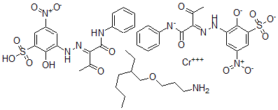 CAS#: 84961-85-3, Bis[2-Hydroxy-5-Nitro-3-[[2-Oxo-1-[(Phenylamino)Carbonyl]Propyl]Azo]Benzenesulfonato(3-)] -Chromate(3-) Compd. With 3-[(2-Ethylhexyl)Oxy]-1-Propanamine