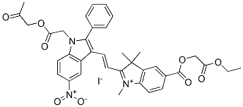 CAS#: 85029-83-0, 5-[(2-Ethoxy-2-Oxoethoxy)Carbonyl]-1,3,3-Trimethyl-2-[2-[5-Nitro-1-[2-Oxo-2-(2-Oxopropoxy)Ethyl]-2-Phenyl-1H-Indol-3-Yl]Vinyl]-3H-Indolium Iodide